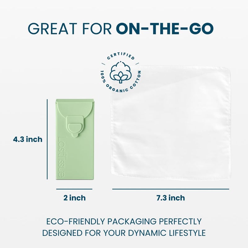 LastTissueÂ® Reusable Cotton Tissue Pack | Face Towels & Handkerchiefs for Men & Women â€“ Washable, Sustainable Facial Tissue with Storage Case - Green - Image 4